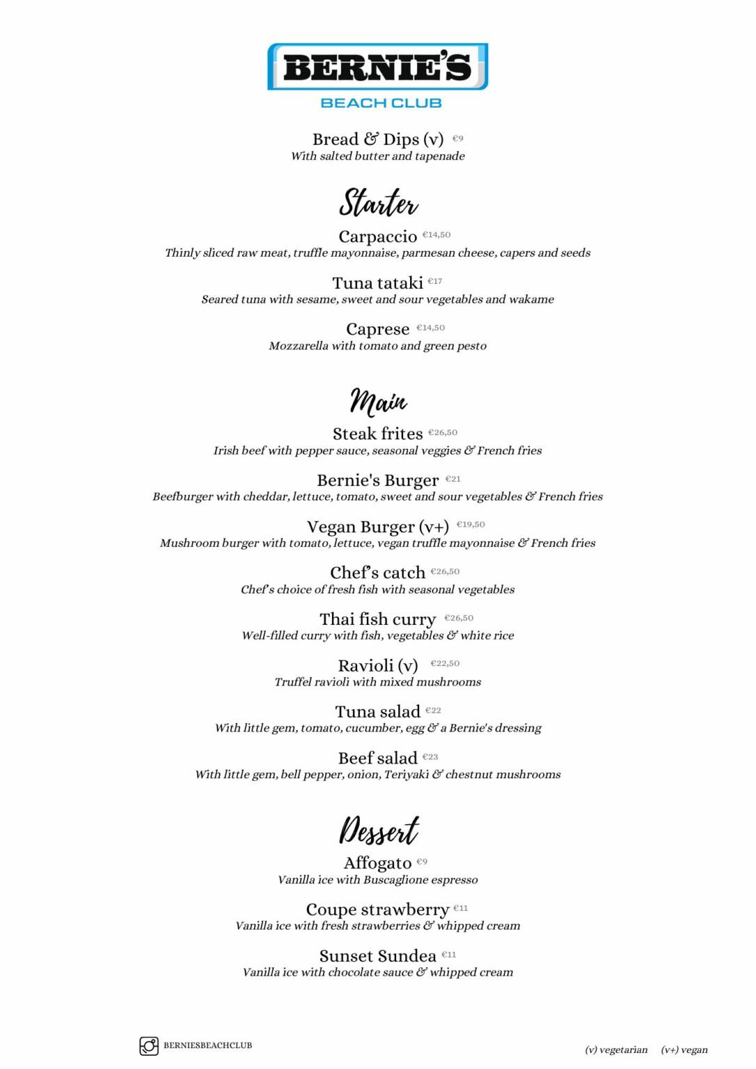 Menu – Bernie's Beachclub