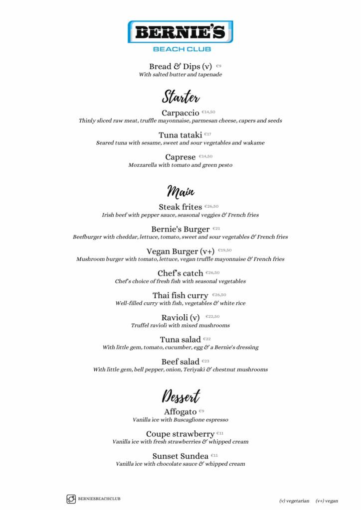Menu – Bernie's Beachclub